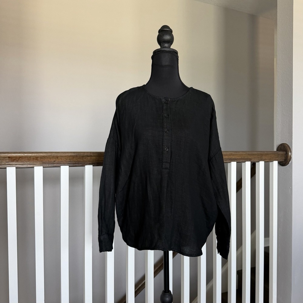 Madewell NWT 100% Cotton Oversized Long Sleeve Black Henley Top XXS‎ Lagenlook